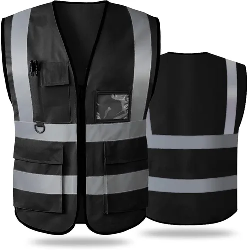 Chaleco de seguridad reflectante de alta visibilidad para hombres y mujeres con bolsillos y cremallera frontal cumple con los estándares ANSI/ISEA