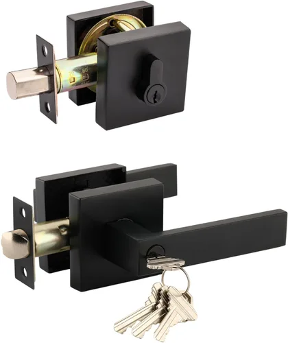 MaxxGeek Juego de cerrojo y manija de puerta negro mate, cerradura de puerta de entrada con cerrojo, manija de puerta y cerrojo de un solo cilindro,