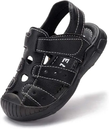 HOBIBEAR - Sandalias para niños y niñas con puntera cerrada zapatos planos zapatos de verano para la playa bebéniño pequeño