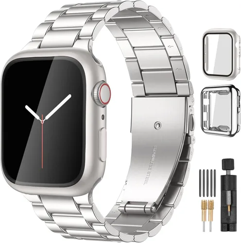 Miniatura 25 de Lerobo Compatible con Apple Watch Band de 1.732 in 1.654 in 1.575 in 1.496 in 1.614 in 1.772 in 150.9 ft 1.929 in, correa de metal de acero