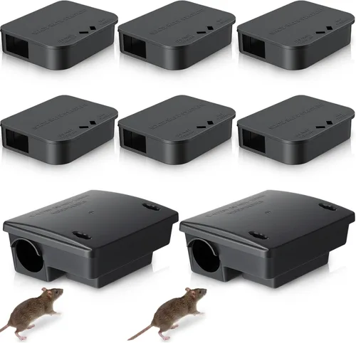 Miniatura 10 de Paquete de 4 cajas de estación de ratas requeridas para llaves, 1 caja grande y 3 compactas para cebo para ratones para exteriores, caja de cebo