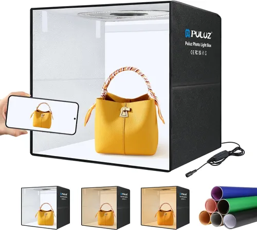 Miniatura 19 de Caja de luz, PULUZ 11.8"/30cm Caja de luz para estudio fotográfico, caja de luz portátil con brillo ajustable, caja de luz profesional plegable