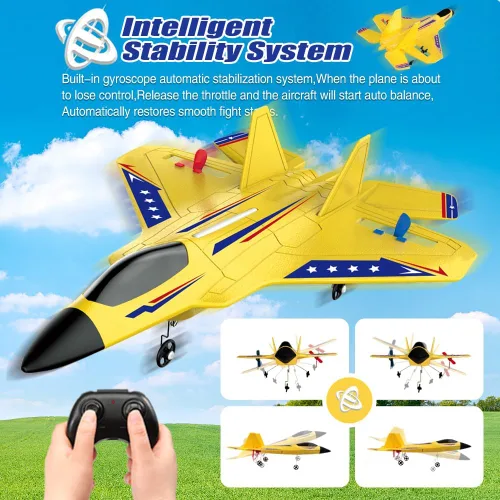 Miniatura 3 de Fremego Avión RC F22 de 2.4GHz con Control Remoto con Estabilizador Giroscópico, Luces LED y Baterías Duales, Planeador RC de Vuelo Fácil