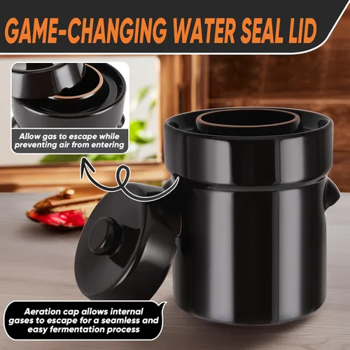 Miniatura 4 de Fermentation Crock 2 Liter / 0.5 Gallon, Sauerkraut Crock with Lid, Weights & Pounder - Ceramic Fermenting Crock Kit for Pickling Cabbage Kimchi