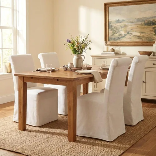Miniatura 11 de Parsons - Juego de 2 sillas de comedor tapizadas con falda extraíble lavable, sillas de cocina con respaldo alto y patas de madera maciza, tela