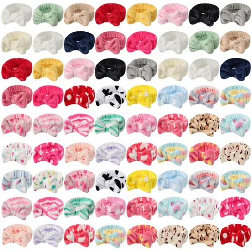 Jutom Juego de 74 diademas de spa de 37 estilos de tela de rizo de forro polar coral, diadema cosmética para maquillaje, cuidado de la piel suave y