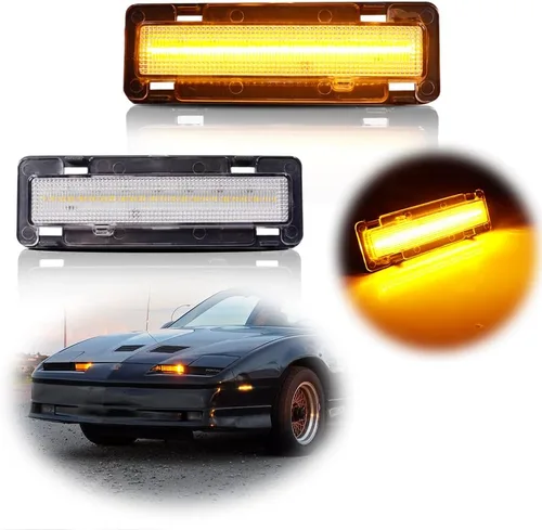 Pontiac Firebird 1982-1992, Chevy Camaro 1982-1992 - Lámpara de marcador lateral para parachoques delantero, lente transparente, luz LED ámbar Lente