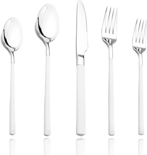 Miniatura 9 de JASHII Juego de cubiertos de 20 piezas, acero inoxidable 18/10, servicio para 4, utensilios de comida, tenedores, cucharas y cuchillos, borde