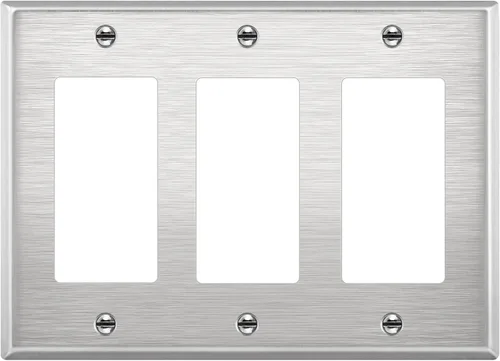 Miniatura 14 de ENERLITES Placa de pared de metal con interruptor decorativo triple, cubierta de tomacorriente de acero inoxidable, resistente a la corrosión, acero