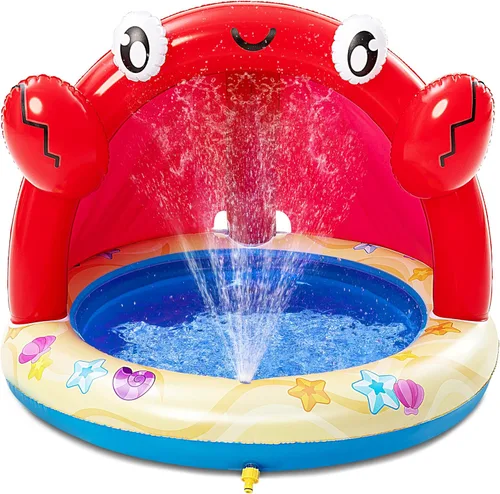 Sloosh Aspersor de piscina para bebés, piscina de cangrejo con toldo, piscina inflable para bebés para aprender, juguetes de piscina de agua para