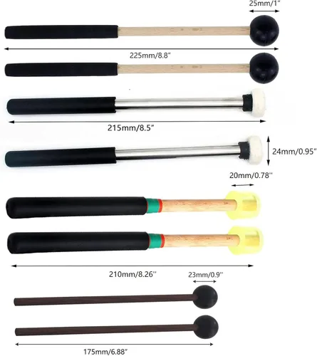 Miniatura 6 de Jiayouy 4 pares de mazos de tambor de lengua de acero con soporte y bolsa de almacenamiento, 3 pares de palos de percusión de cabeza de goma, 1 par