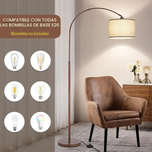 Miniatura 4 de Lámpara de pie para sala de estar, lámpara de pie de arco vintage con cabeza de lámpara ajustable, lámpara de poste alta con interruptor de pedal