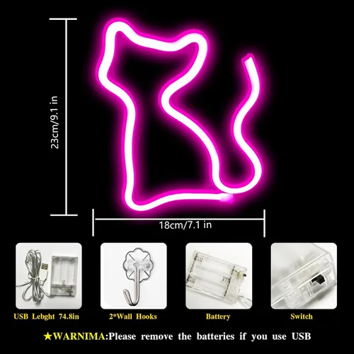 Miniatura 6 de Letrero de neón de gato, USB o 3 pilas AA, decoración de lámpara de escritorio LED, decoración de pared de dormitorio de niña, regalo de cumpleaños