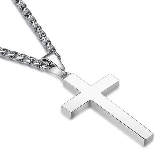 Miniatura 2 de P. BLAKE Collar con colgante de cruz de acero inoxidable para hombres y niños, colgante de cruz cristiana con cadena de 24 pulgadas
