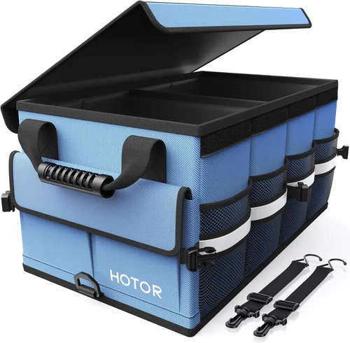 Miniatura 10 de HOTOR Organizador de maletero de automóvil, organizador plegable para SUV, almacenamiento de automóvil con tiras reflectantes y cubierta