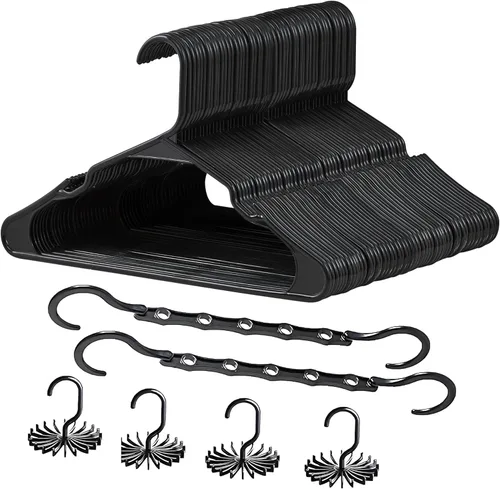 Miniatura 17 de VECELO Paquete de 25 perchas de ropa, colgador de plástico antideslizante, gancho giratorio de 360° y ahorro de espacio para armario de dormitorio
