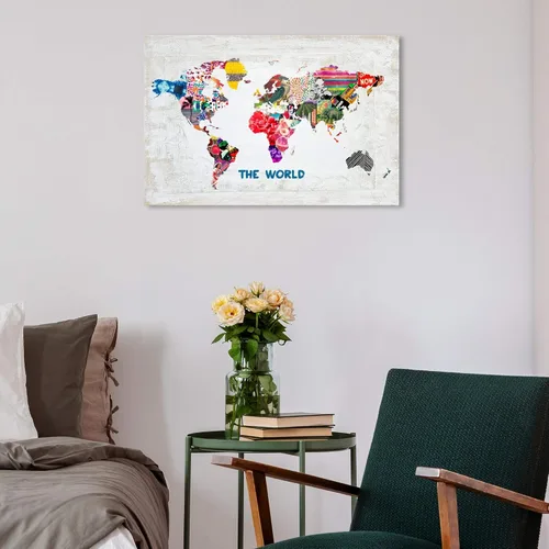 Miniatura 5 de The Oliver Gal Artist Co. Maps and Flags - Lienzo decorativo para pared, diseño hipster Mapa Mundi, decoración del hogar, 24 x 16 pulgadas, blanco