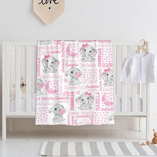 Miniatura 13 de Manta personalizada con nombre, manta personalizada de animales de bebé, regalos conmemorativos para envolver niños pequeños, cumpleaños familiar