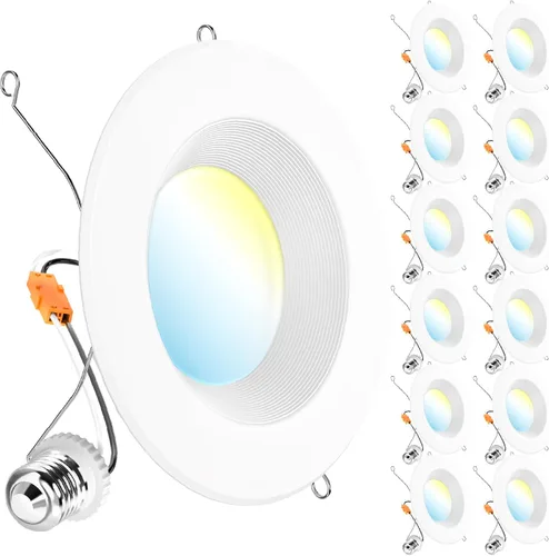 Miniatura 10 de Sunco - Juego de 12 luces LED empotrables de reajuste de 15,2 cm, luces de techo de tipo candelabro, borde deflector, 965 lm, 13 W