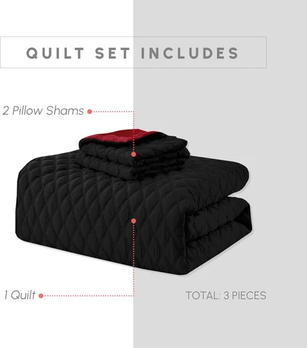 Miniatura 3 de Elegant Comfort Juego de colcha reversible acolchada de 3 piezas con fundas de almohada, exquisitas costuras de diamante para todas las estaciones