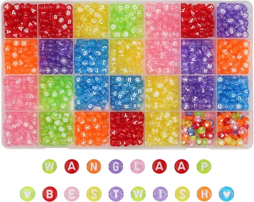 Miniatura 14 de Juego de 1450 cuentas de letras redondas de acrílico de 0.16 x 0.27 pulgadas, cuentas de las letras del alfabeto de la A a la Z y cuentas de números