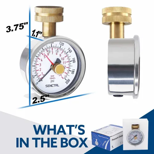 Miniatura 7 de SENCTRL Manómetro de presión de agua de 0-200 psi con aguja de máxima, sin plomo, impermeable, tamaño de dial de 2.5 pulgadas, rosca de manguera
