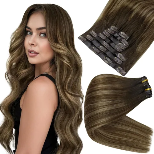 Miniatura 20 de Full Shine Extensiones de cabello humano con pinzas, cabello humano Remy invisible para mujer, color rubio platino, 20 pulgadas, 8 unidades, 4.23 oz