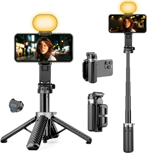 Miniatura 9 de Trípode magnético multifuncional 4 en 1, palo selfie portátil para iPhone y Android con control remoto desmontable y anillo de metal, trípode