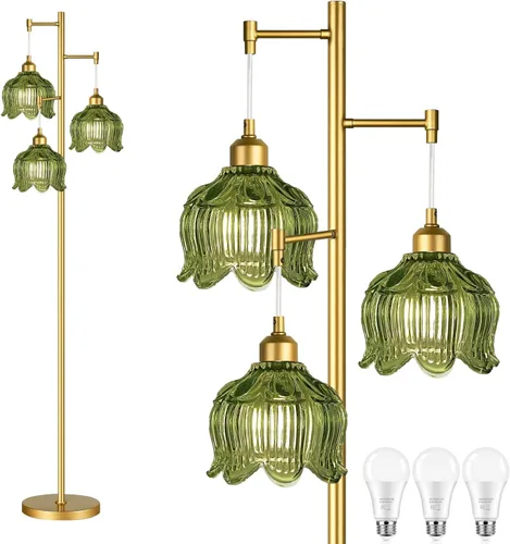 Miniatura 9 de ILLMTW Lámpara de Pie Dorada para Sala de Estar, Dormitorio, Lámpara de Pie Moderna de Mediados de Siglo Lámpara de Pie de Latón Árbol de 3 Luces