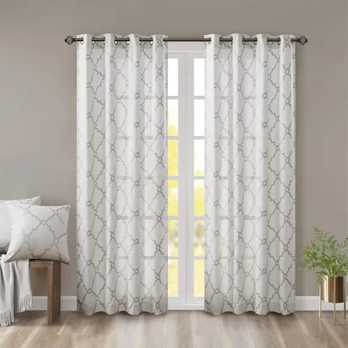 Miniatura 18 de Madison Park Saratoga - Cortina individual para ventana con filtro de luz, estampado de calado, 1 panel con ojales en la parte superior, para sala