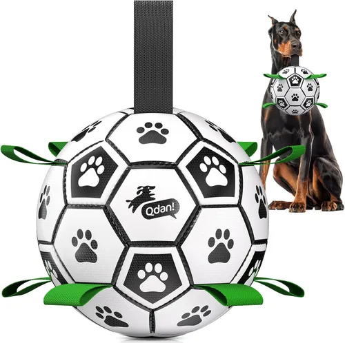 Miniatura 26 de QDAN Juguetes para perros, pelota de fútbol extragrande con correas, juguete de remolcador, juguete de agua, bolas duraderas para perros