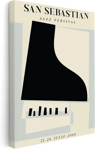 Poster Master Lienzo ilustrado – Impresión minimalista retro – San Sebastián, festival de jazz, piano, estética – Regalo para artista, amigo –