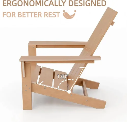 Miniatura 3 de 3 sillas Adirondack resistentes a todo tipo de clima, silla Adirondack de plástico HDPE con mesa de textura de madera, silla de césped para piscina