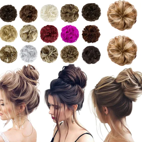 Miniatura 43 de Moño desordenado grande y desordenado, moño ondulado, rizado, coleteros gruesos, extensiones de cabello para mujeres y niñas, color marrón jengibre