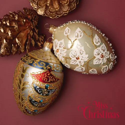 Miniatura 3 de Miss Christmas Palace Collection 2025 - Adorno dorado para árbol de Navidad de cristal soplado de 5 pulgadas (elegante patrón vienés)