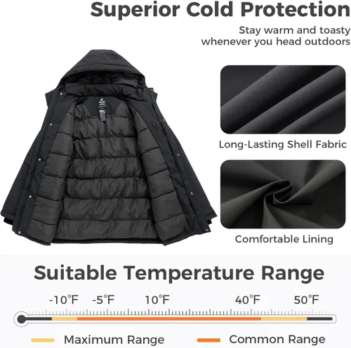 Miniatura 3 de wantdo Abrigo de invierno grueso para hombre, chaqueta de parka cálida con capucha