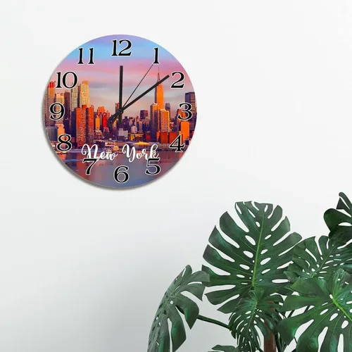 Miniatura 4 de Reloj de pared con paisaje urbano de Nueva York, Estados Unidos, reloj de pared grande de viaje, funciona con pilas, 9 pulgadas, silencioso