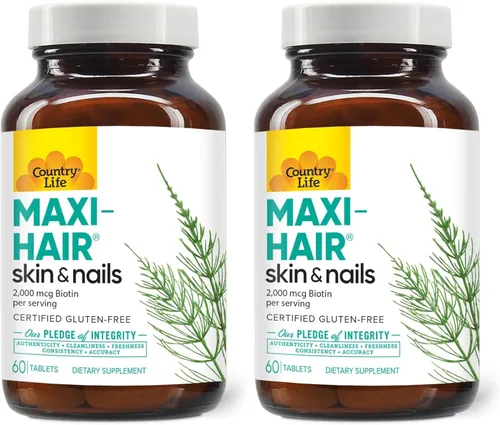 Miniatura 10 de Country Life Suplemento Maxi-Hair - 2000 mcg de biotina y vitaminas para cabello, piel y uñas - Certificado sin gluten y vegetariano - Apoya