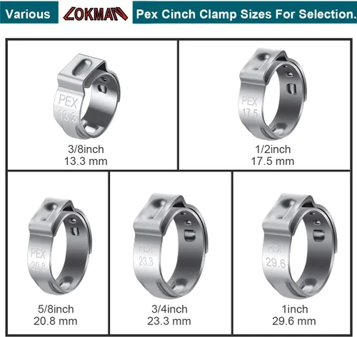 Miniatura 7 de LOKMAN Paquete de 50 Abrazaderas de Cincho PEX de 3/4 Pulgada, Anillos de Crimpado de Cincho de Acero Inoxidable Abrazaderas de Pellizco