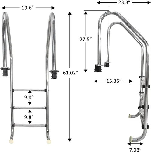 Miniatura 7 de DOEL Escalera de piscina, escalera antideslizante de 3 escalones de acero inoxidable para piscina interior/exterior, fácil montaje y escalada