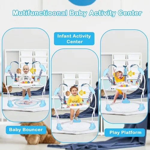 Miniatura 7 de Centro de Actividad para Bebés, Saltarines y Rebotadores Infantiles con Música, Luces, Juguetes para Bebés, Asiento Giratório de 360°, 3 Alturas