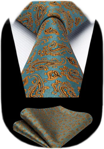 Miniatura 130 de HISDERN Corbatas para hombre, corbata de cachemira y bolsillo cuadrado tejido clásico floral para hombre, corbata de fiesta de boda