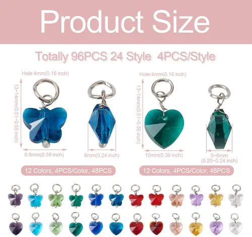 Miniatura 2 de Cheriswelry 96 dijes de cristal de mariposa transparente facetados, colgantes de corazón de amor, adornos colgantes de 51.732 in para hacer aretes