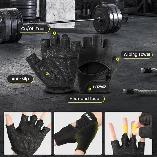 Miniatura 6 de HOZMOZ Guantes ventilados para levantamiento de pesas, guantes de gimnasio gruesos y acolchados con protección completa de la palma, agarre