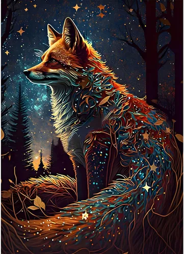 SENQAO Kits de pintura de diamantes de zorro para adultos animales, kits de arte de diamante de zorro para adultos principiantes, taladro completo