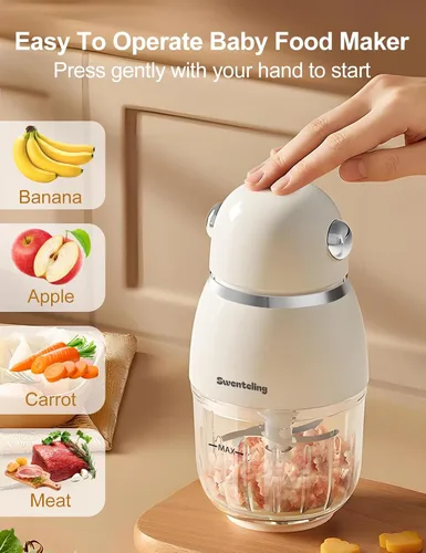 Miniatura 2 de Máquina de alimentos para bebés, mini licuadora de alimentos para bebés, color blanco cremoso, máquina de puré de alimentos de 10 onzas, procesador