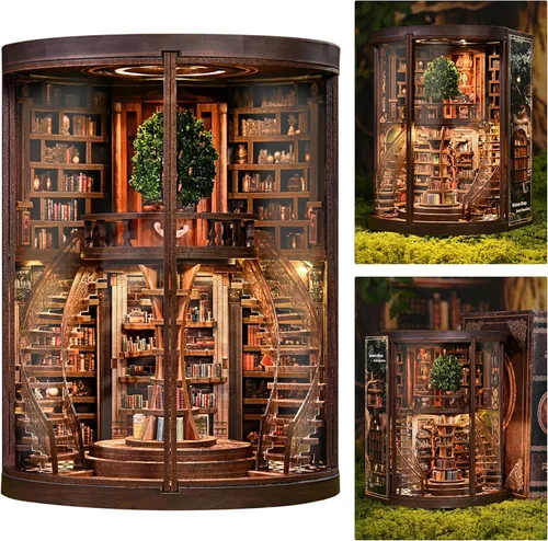Miniatura 14 de ISSEVE Kit de Rincón de Libros, Rompecabezas de Madera 3D DIY Casa de Muñecas Booknook para Adultos, Kit de Casa en Miniatura Diminuta Decoración