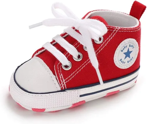 Meckior - Zapatos deportivos de lona para bebé, con suela suave y caña alta, para sus primeros pasos y estar en la cuna