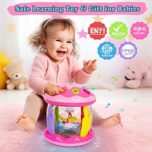 Miniatura 8 de M SANMERSEN Juguetes para bebés niña de 6-12 meses - Juguetes musicales con proyector giratorio de océano para bebés de 12-18 meses, juguetes Rosa