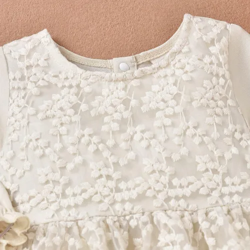 Miniatura 3 de Mameluco para bebé recién nacido, para otoño, invierno, color blanco, beige, bohemio, encaje, floral, ropa de manga larga